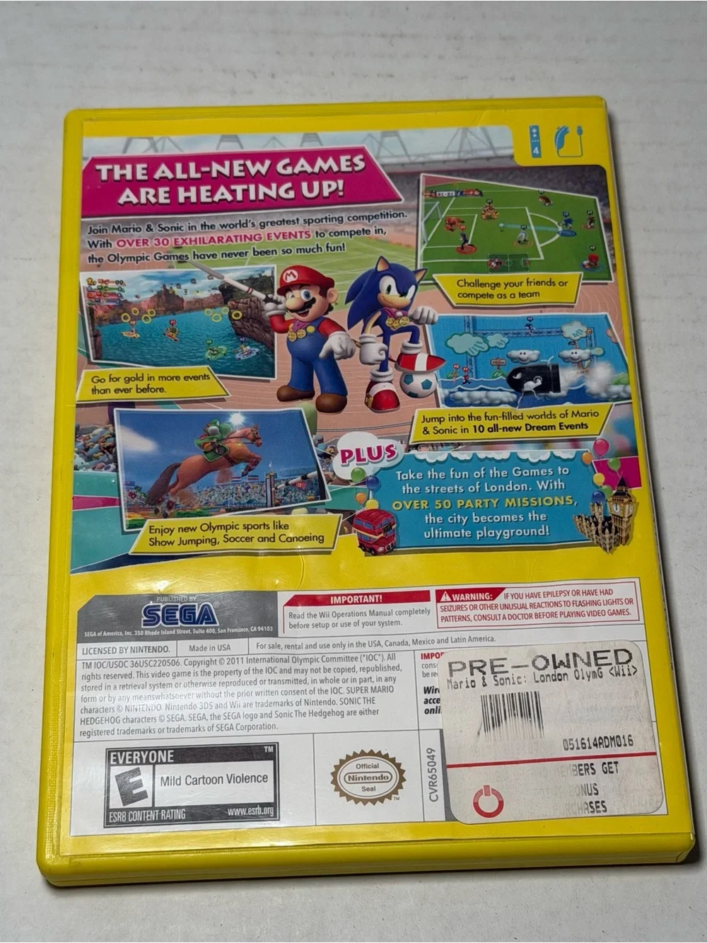 Nintendo Wii Mario & Sonic at the 2012 London Olympic Games Game w/ Case Manual